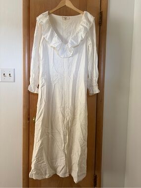 Anthropologie Porridge Ruffled V-Neck Long White Maxi Dress